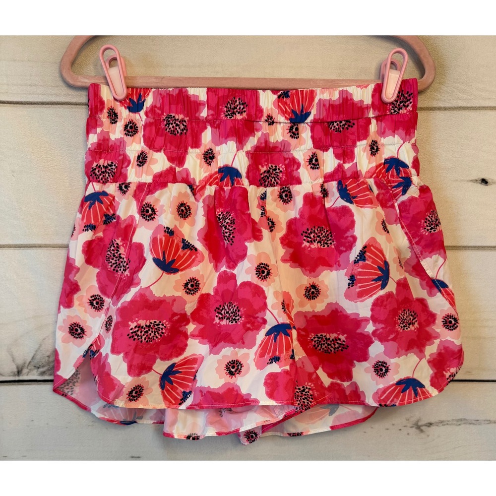 TCEC Pink Floral Smocked Waist Running Shorts with Liner Womens Large CP9559